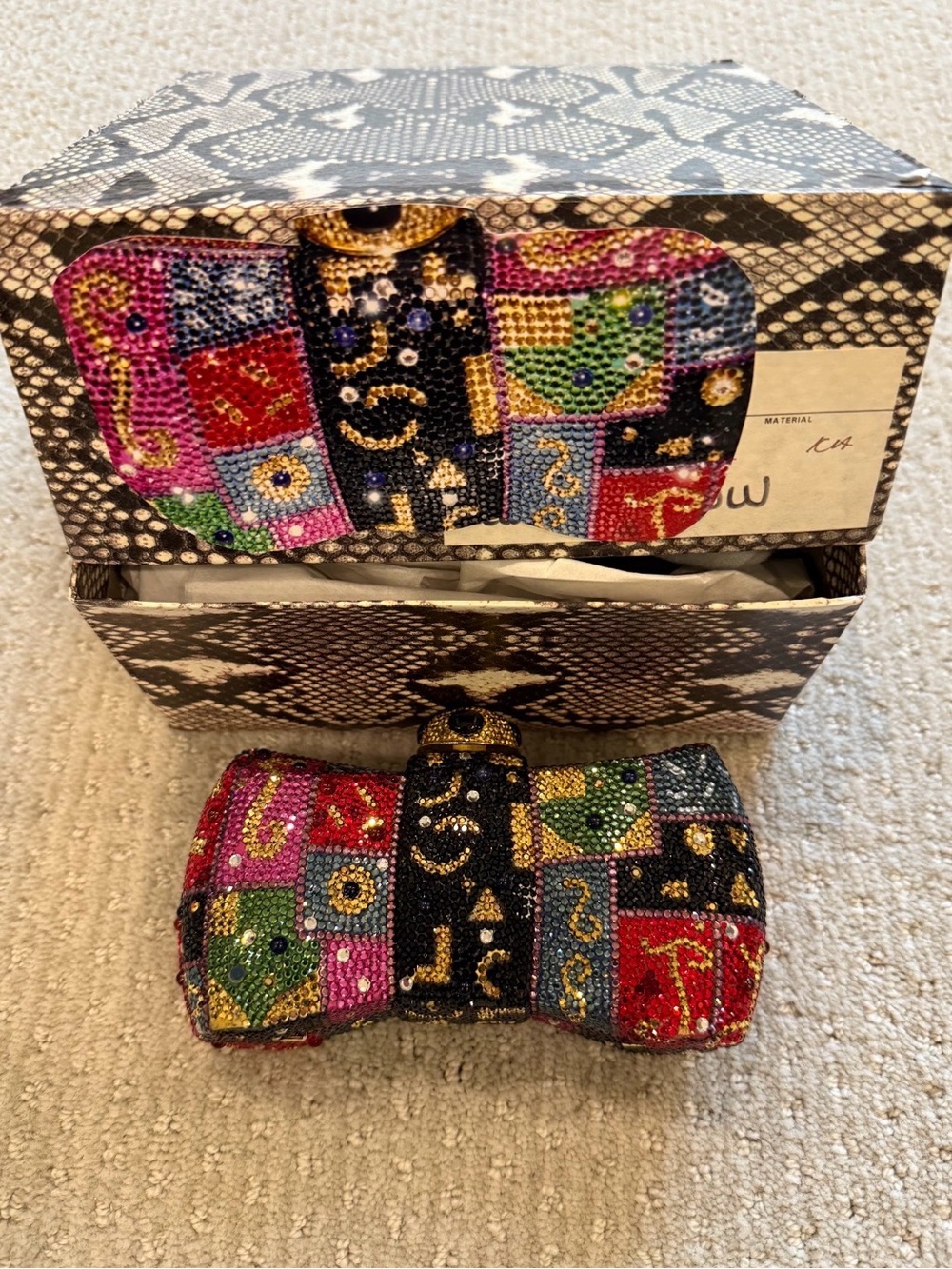 Vintage Judith Leiber Multicolor Crystal Embellished Patchwork Clutch